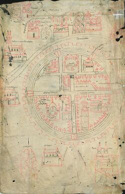 A 14th century diagram of Jerusalem in a round shape