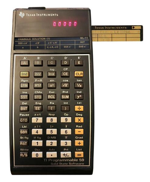 File:TI-59 programmable calculator with magnetic card.jpg