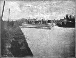 Test of a trolleyboat named after Frank W. Hawley on the Erie Canal in the US in 1893.jpg