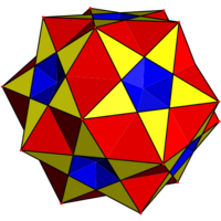 Cantellated great icosahedron with red triangle and blue square.svg