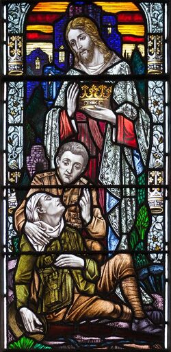 Coleraine St Patrick's Church Window W10 First World War Memorial Detail Crown of Life 2014 09 13.jpg