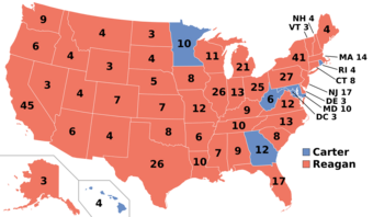 Electoral Map of the 1980 election. Almost all the states are Red.