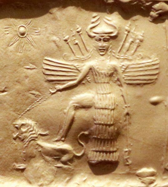 File:Ishtar on an Akkadian seal.jpg