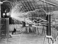 Nikola Tesla, with his equipment Wellcome M0014782 - restoration2.jpg