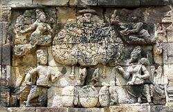 Kinnaras in relief sculpture at Borobudur