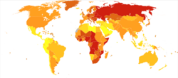 All causes world map-Deaths per million persons-WHO2012.svg