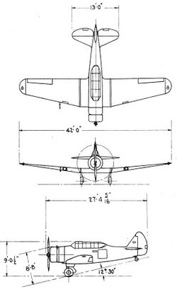 3-view line drawing of the North American BT-9
