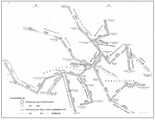 Development of the network of the Berlin pneumatic post according to the operating regulations of 1885