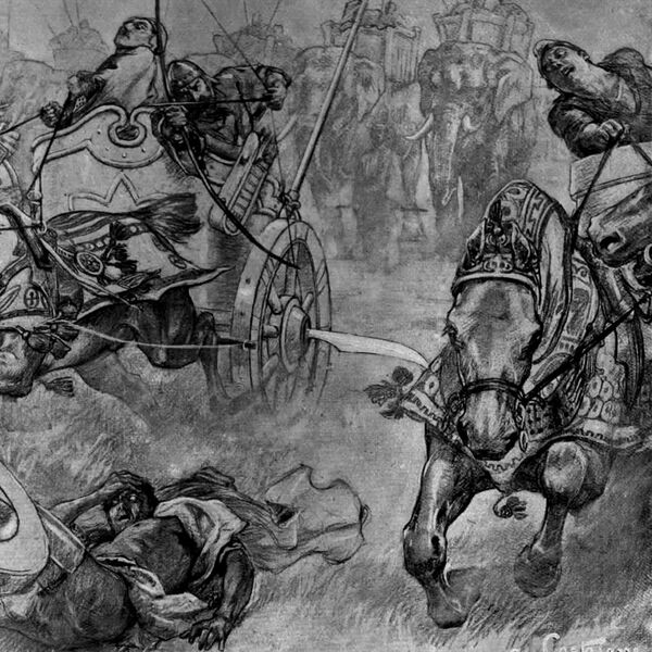 File:The charge of the Persian scythed chariots at the battle of Gaugamela by Andre Castaigne (1898-1899) cropped.jpg