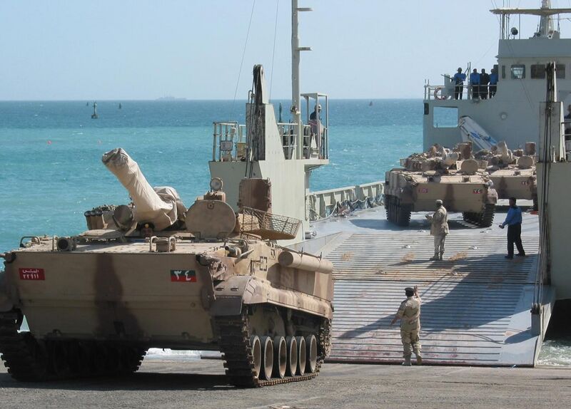 File:US Navy 030223-N-1050K-001 UAE offloads a BMP3 Tank at a Kuwaiti port facility from its Elbahia L62 landing craft.jpg