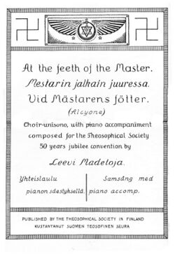 original sheet music cover of the 1925 Leevi Madetoja composition at the feeth [sic] of the Master (Alcyone)