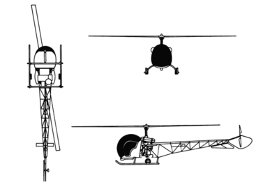 3-view line drawing of the Bell 47