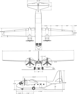 3-view line drawing of the Chase YC-122B
