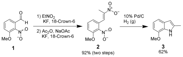 An example of a dinitrostyrene reductive cyclization