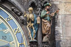 Statues on Prague Astronomical Clock 2014-01 (landscape mode) 3.jpg