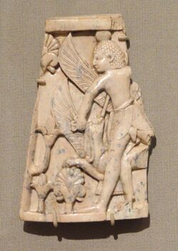 Man and Griffin in Combat, Phoenician, Iraq, Nimrud, ivory - Cleveland Museum of Art - DSC08096.JPG
