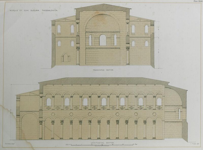 File:Mosque of Eski Djouma Thessalonica Transversal section Longitudinal section - Texier Charles - 1864.jpg