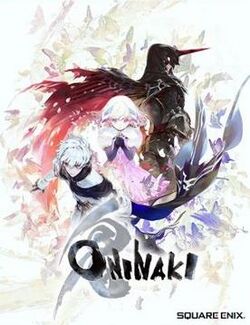 A watercolor image of a warrior with a set face and white armor in the front row facing the lower left, a maiden in pink facing the viewer from the middle of the image with hands in prayer position with a pensive expression, and an individual covered in black armor in the back right looking to the right. The word Oninaki is in a large and stylized font across the bottom of the image.