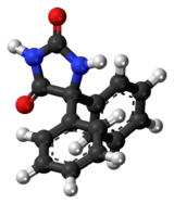 Ball-and-stick model of the phenytoin molecule