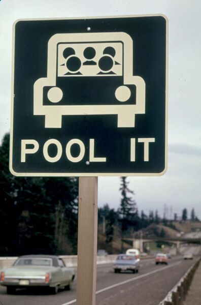 File:"Pool It" Sign North of Vancouver, Washington, Was a Reminder That the Gasoline Shortage Was Not over in March, 1974 and Sharing Rides Was a Good Idea 03-1974.jpg