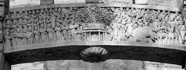 Relief depicting King Ashoka visiting the Bodhi Tree