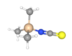 Ball and stick diagram of trimethylsilyl isothiocyanate.png