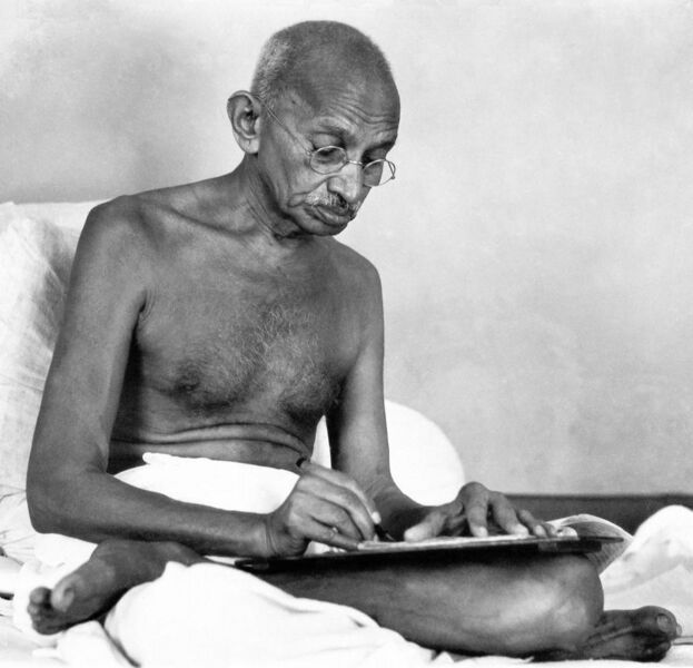 File:Gandhi writing, 1942.jpg