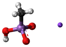 Ball-and-stick model of the monosodium methyl arsenate molecule