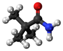 Ball-and-stick model of the pivalamide molecule