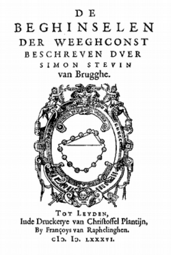 Simon Stevin - Voorblad van De Beghinselen der Weeghconst, 1586.png
