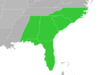 Symphyotrichum georgianum distribution map: US — Alabama, Florida, Georgia, North Carolina, and South Carolina.
