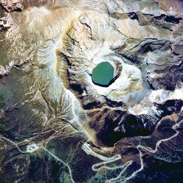 File:Aerial photo of Okama, the crater lake of Mt. Zaō in 1976.jpg