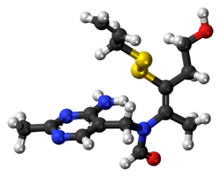 Ball-and-stick model of the allithiamine molecule