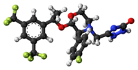 Ball-and-stick model of the aprepitant molecule