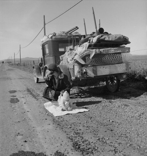 File:Broke, baby sick, and car trouble! - Dorothea Langes photo of a Missouri family of five in the vicinity of Tracy, California.jpg