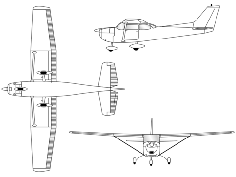 3-view line drawing of the Cessna 172 Skyhawk