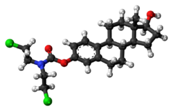 Ball-and-stick model of the estramustine molecule