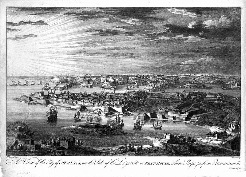 File:Malta; view of the quarantine area. Etching by M-A. Benoist, Wellcome L0019027.jpg
