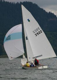 Thistle dinghy with skipper Terry Lettenmaier sailing downwind.jpg