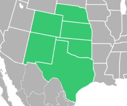 Symphyotrichum fendleri native distribution map: US — Colorado, Kansas, Nebraska, New Mexico, Oklahoma, and Texas.