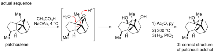 Actual sequence for the synthesis of patchouli alcohol. Contains embedded bicyclo[2.2.2]octane motif.