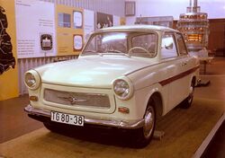 Trabant with brown trim in a museum