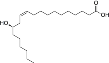 Stereo, skeletal formula of lesquerolic acid (Z,R)
