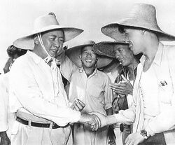 Mao Zedong shakes hands with People's commune workers.jpg