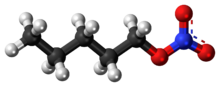 Ball-and-stick model of the pentyl nitrate molecule