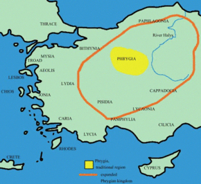 Map of the Phrygian Kingdom at its greatest extent, c. 700 BC.