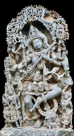 1150 CE Hoysaleswara temple Halebidu Karnataka, Dancing Saraswati.jpg