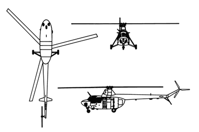 3-view line drawing of the Mil Mi-1