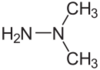 Skeletal formula of unsymmetrical dimethylhydrazine with some implicit hydrogens shown
