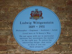 Ludwig Wittgenstein Blue Plaque, 76 Storey's Way, Cambridge, UK.jpg